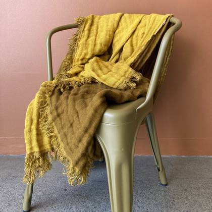 Double sided Pure Linen Throw 135x200cm in Bronze & Curry (sold out)