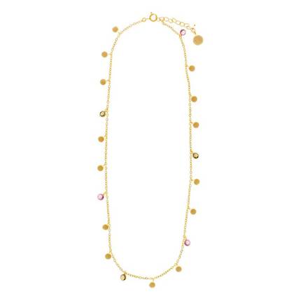 Necklace - Multi Tourmaline & gold disc chain necklace