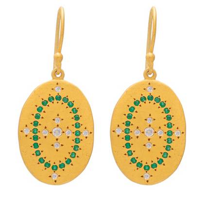 Earrings - Gold Plate Cleopatra with Green Zircon & Cubic Zirconia