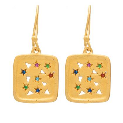 Earrings - Gold plate Souk earrings with assorted gem stones