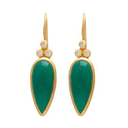 Earrings - Aphrodite Gold plate earrings with Green Onyx & Cubic Zirconia (sold)
