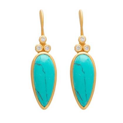 Earrings - Aphrodite Gold plate earrings with Turquoise & Cubic Zirconia (sold)