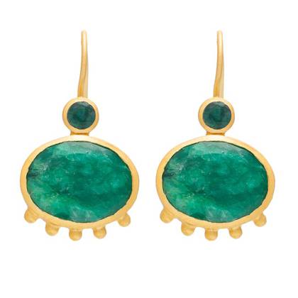 Earrings - Banjara gold plate with simulated Emerald (sold)