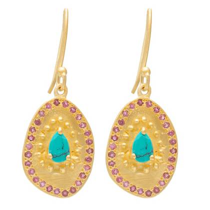 Earrings - Clio Gold plate with Turquoise & Pink Tourmaline (sold)