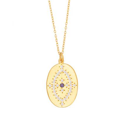 Necklace - Oval Gold Plate Cleopatra necklace with Iolite & Cubic Zirconia (sold)