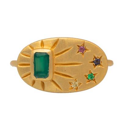 Stella Gold Plate Ring with Green Aventurine & mixed coloured Zircons (sold)