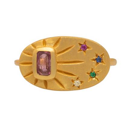 Stella Gold Plate Ring with Pink Tourmaline & mixed coloured Zircons (sold out)