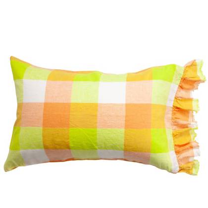 Peach Lemonade Check Standard Ruffle Linen Pillowcase - set of 2
