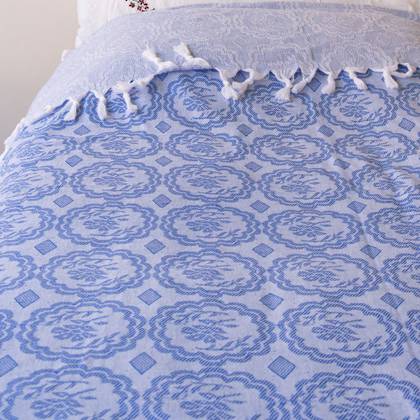 Turkish Cotton Bedcover - Greek Blue