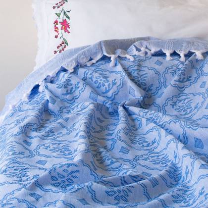 Turkish Cotton Bedcover - Mediterranean Blue (Sold out)