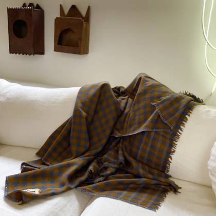 French 100% Wool Blanket / Throw - design n°64 Dutch Blue