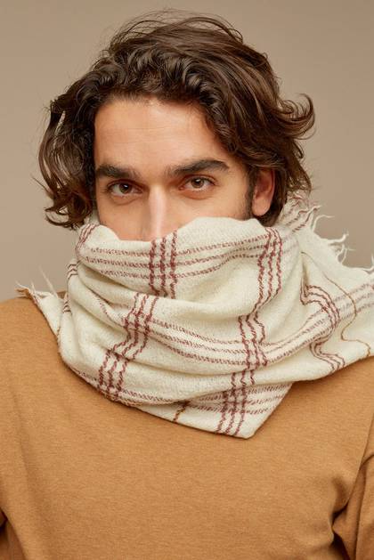 Moismont Wool Scarf - design n° 555 Winter White & Chocolate
