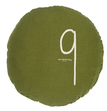 Bed & Philosophy pure linen Round 'Number' cushion in Jungle (available to order)