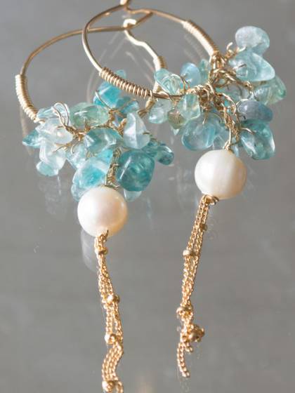 Earrings Gipsy aquamarine & pearl - n° 53