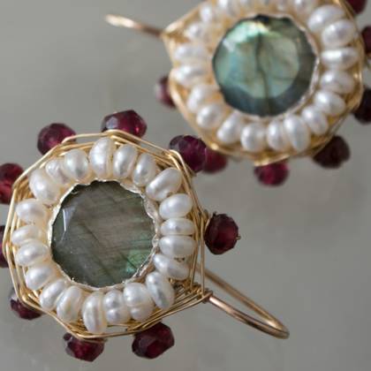 Earrings Mandala garnet & Labradorite - n° 31 (sold out)