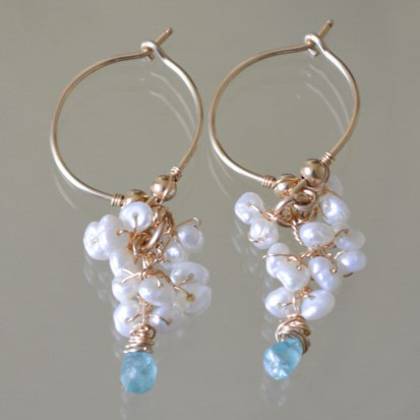 Earrings Cluster pearls & apatite - n° 158