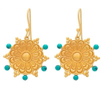 Earrings - Berber Gold Plate with fixed Turquoise Beads