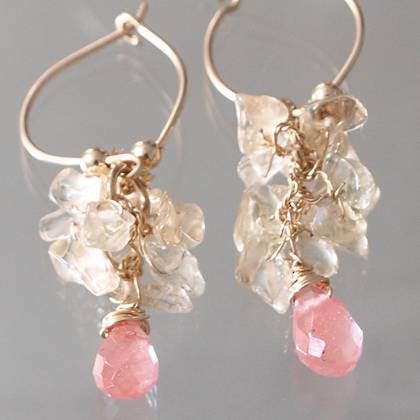Earrings Cluster citrine & cherry quartz - n° 44