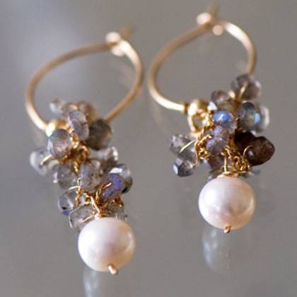 Earrings Cluster labradorite & pearl - n° 47 (sold out)