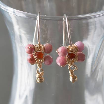 Earrings  Jasmine mini rhodonite & orange crystal - n° 410