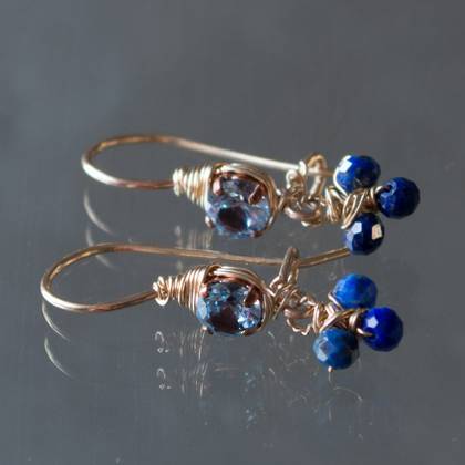 Earrings  Small Clover, light blue crytstal, lapis - n° 399 (sold)