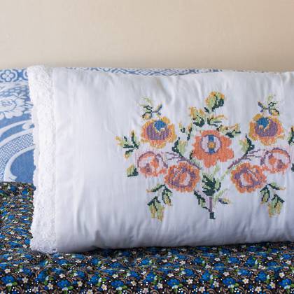 Turkish Embroidered Floral Cushion - size 46x25cm (sold out))