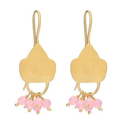 Earrings  - Gold Plate Pink Chalcedony Shield