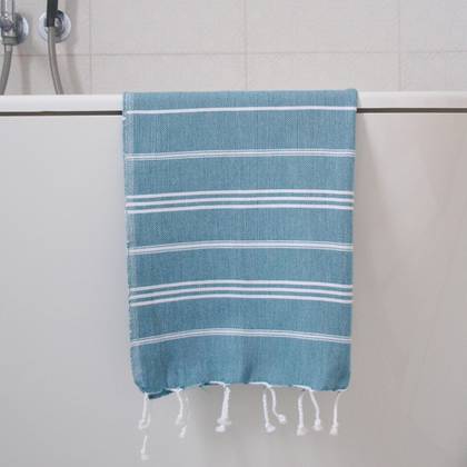 Turkish Cotton Large Hand Towel - Jade / White