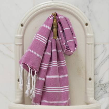 Turkish Cotton Large Hand Towel - Magenta / White (sold out)