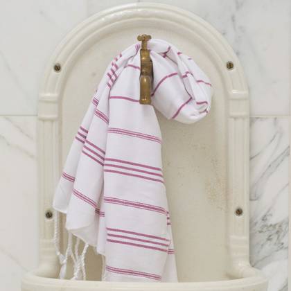 Turkish Cotton Large Hand Towel - White / Magneta (sold out)