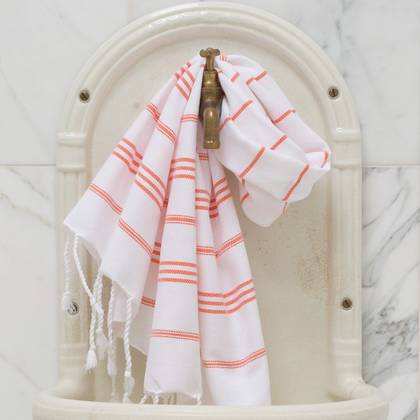 Turkish Cotton Large Hand Towel - White / Mandarin (sold out)
