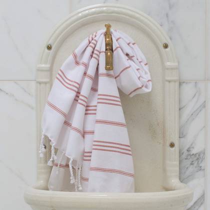 Turkish Cotton Large Hand Towel - White / Copper