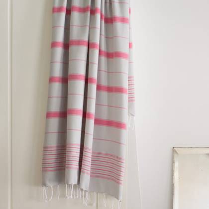 Turkish Cotton Towel - Light Grey / Ruby Red