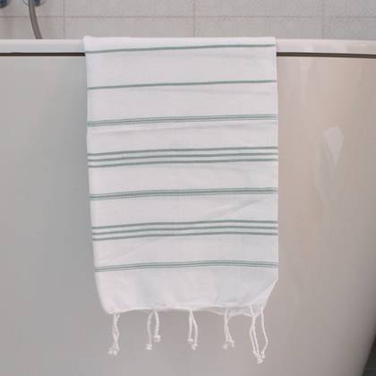 Turkish Cotton Large Hand Towel - White / Grey-Green