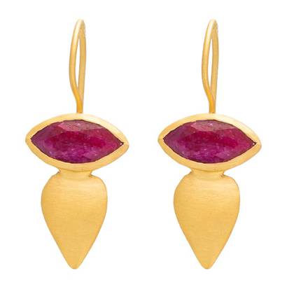 Earrings - Kuchi Gold Plate with simulated Ruby