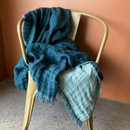 Double sided Pure Linen Throw 135x200cm in Deep Sea Blue & Celadon (sold out)