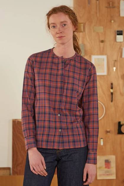 Moismont Shirt pure Cotton - design Lucia in Checks Chenai Indian Red (due May 10 - Order now)