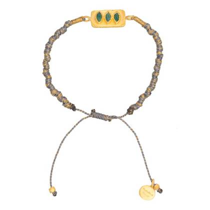 Adjustable Beldi Bracelet with Green Aventurine & Gold Plate pendant & grey Silk string