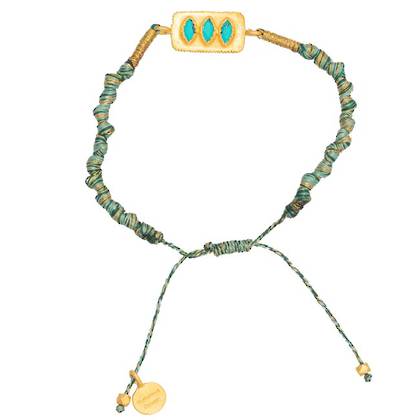 Adjustable Beldi Bracelet with Turquoise & Gold Plate pendant & green Silk string (sold)