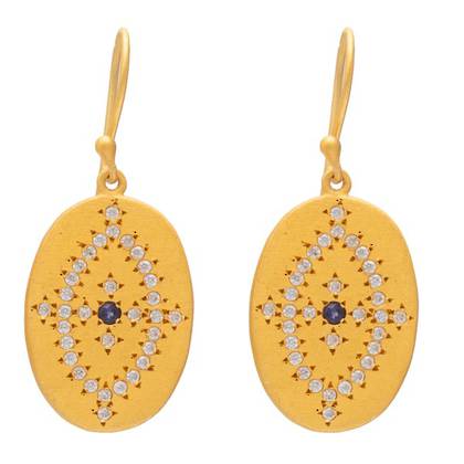 Earrings - Cleopatra Gold plate with Cubic Zirconia & Iolite