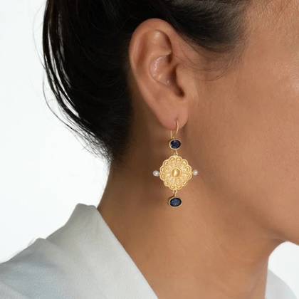 Earrings - Berber Gold plate with Iolite & Pearl