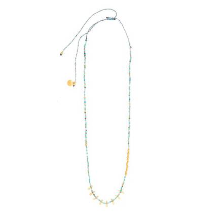 Necklace - Adjustable thread necklace with Multi Tourmaline & Turquoise beads