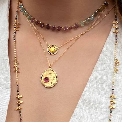 Necklace - Gold Plate Florence pendant with Pink Tourmaline & multi Tourmaline (sold)