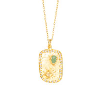 Necklace - Gold Plate Elena necklace with Green Aventurine, Citrine & Cubic Zirconia