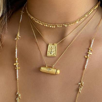 Necklace - Gold Plate Tailsman Chain Necklace with Cubic Zirconia Bead (sold)