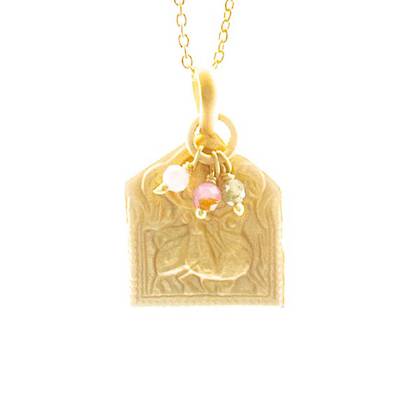 Necklace - Gold Plate goddess Charm with Multi Tourmaline beads (sold)