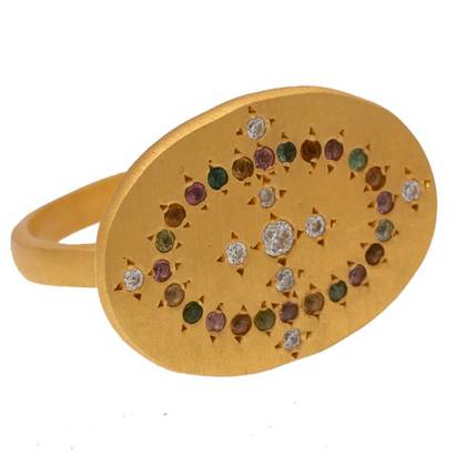 Cleopatra Ring with Gold Plate & Multi Tourmaline & Cubic Zirconia