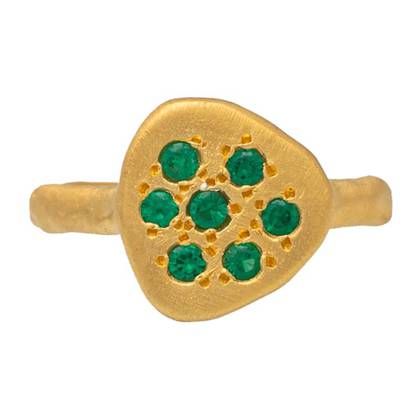 Bedouin Gold Plate Ring with Green Zircon Stones