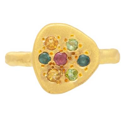 Bedouin Gold Plate Ring with Multi Tourmaline Stones