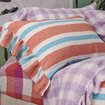 Candy Stripe Standard Ruffle Linen Pillowcase - set of 2 (1 left)